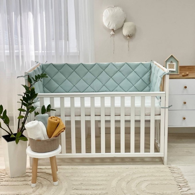Protectie laterata patut bebe din 4 piese menta-mustar (5)